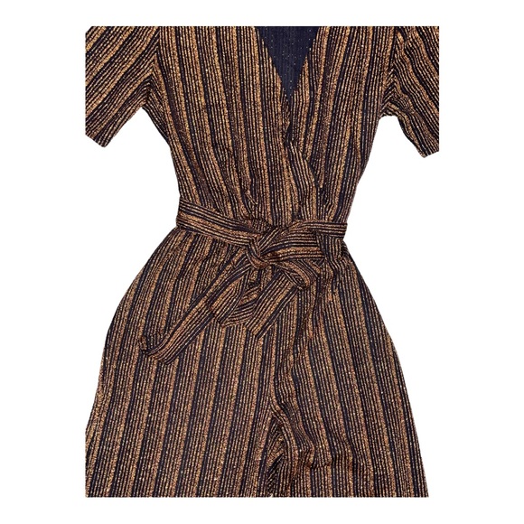 Alexa B Nites Bronze & Black Striped Metallic Jumpsuit Size 4 - Picture 6 of 9